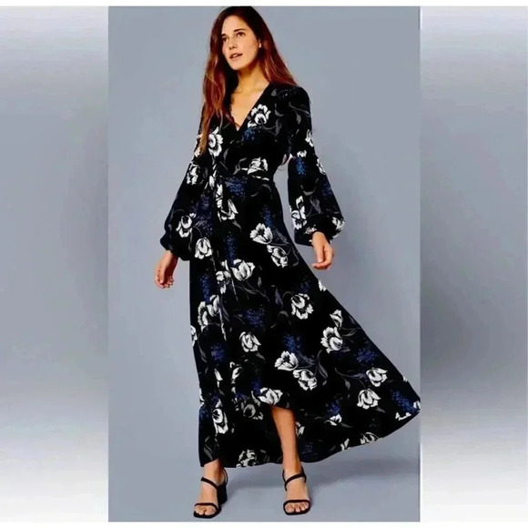$398 Christy Dawn The Bergen Wrap Maxi Dress Womens Small Blue Floral Flowy - Picture 1 of 12